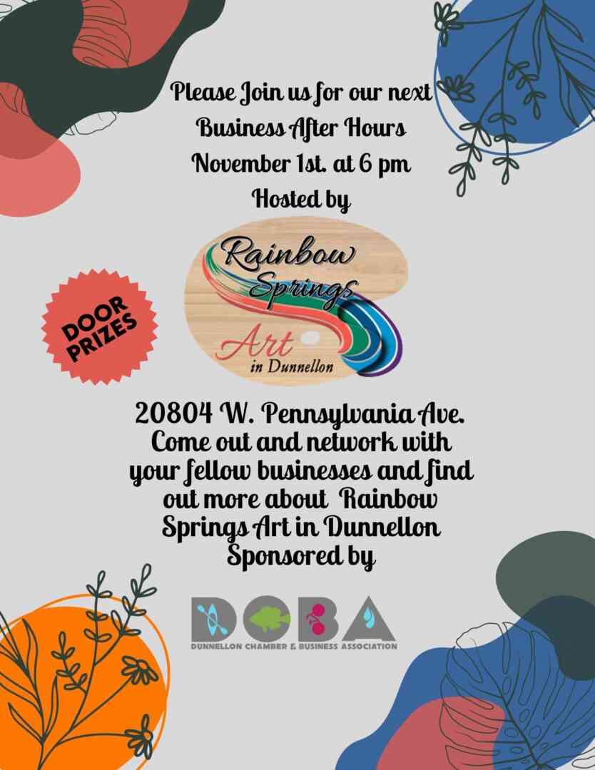 Please join us for our next Business After Hours at Rainbow Springs Art in Dunnellon.